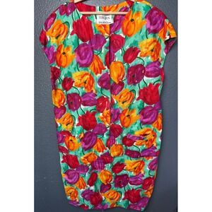 Vintage‎ Ricky Freeman for Teri Jon Saks Fifth Avenue Linen Floral Dress Size 12